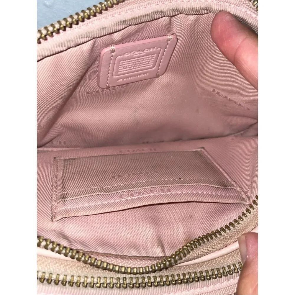 Coach Light Pink Pebbled Leather Mini Crossbody Bag double zip compartments - Picture 3 of 9